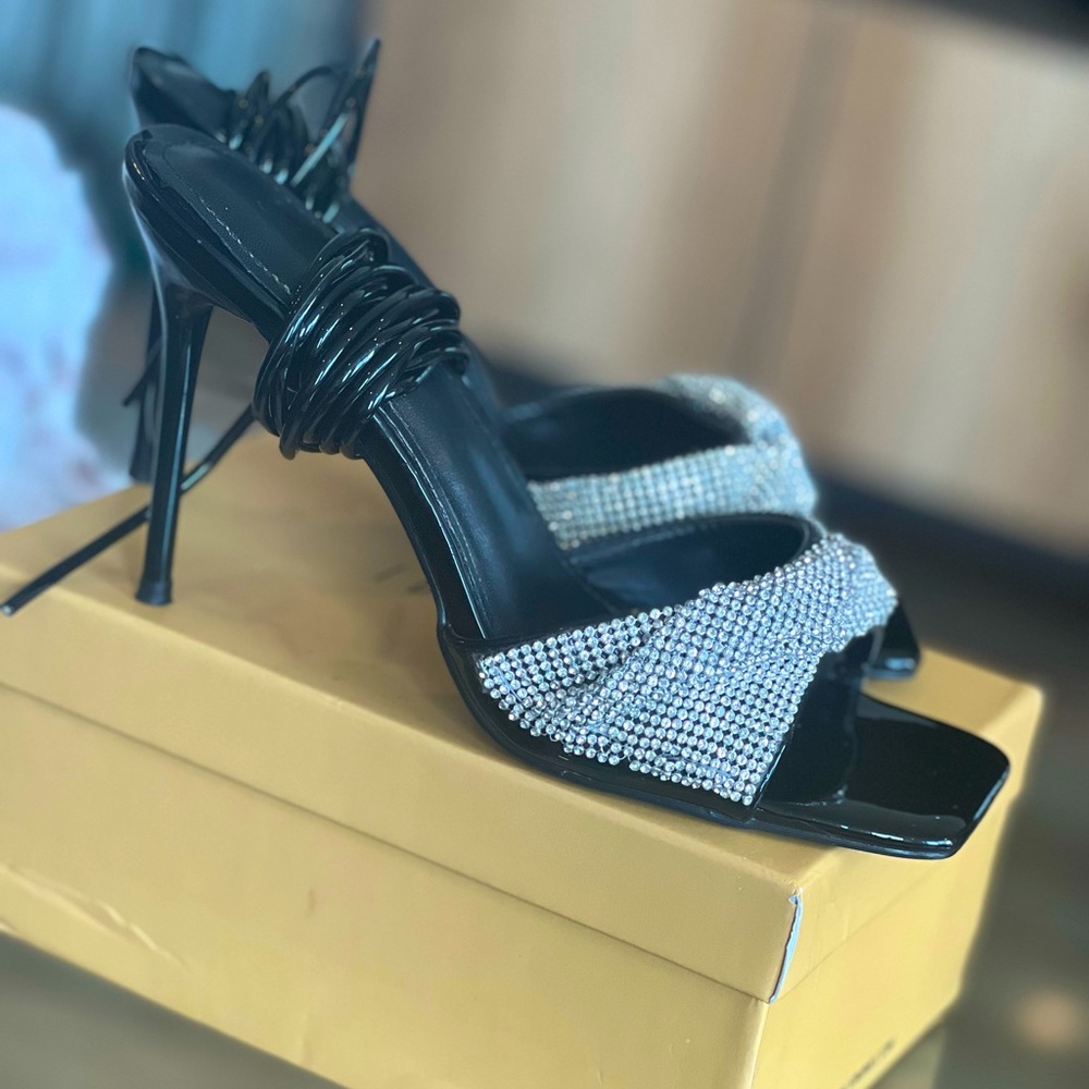 Black/Silver Simmi Tie Up Heeled Sandals